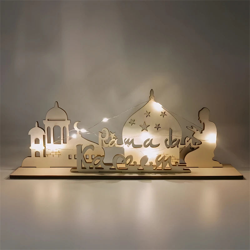 2024 Ramadan Decorations Wooden LED Light Table Ornaments Islamic