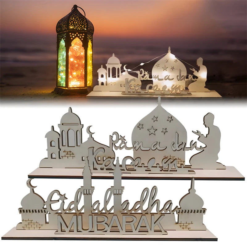 2024 Ramadan Decorations Wooden LED Light Table Ornaments Islamic